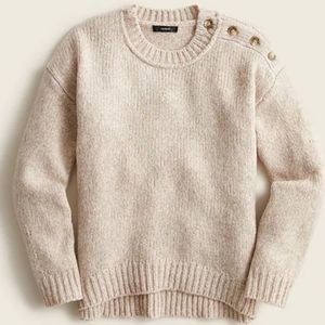 J.Crew NWT Button-Shoulder Alpaca/Wool Crewneck Sweater Heathered Oatmeal SIZE S